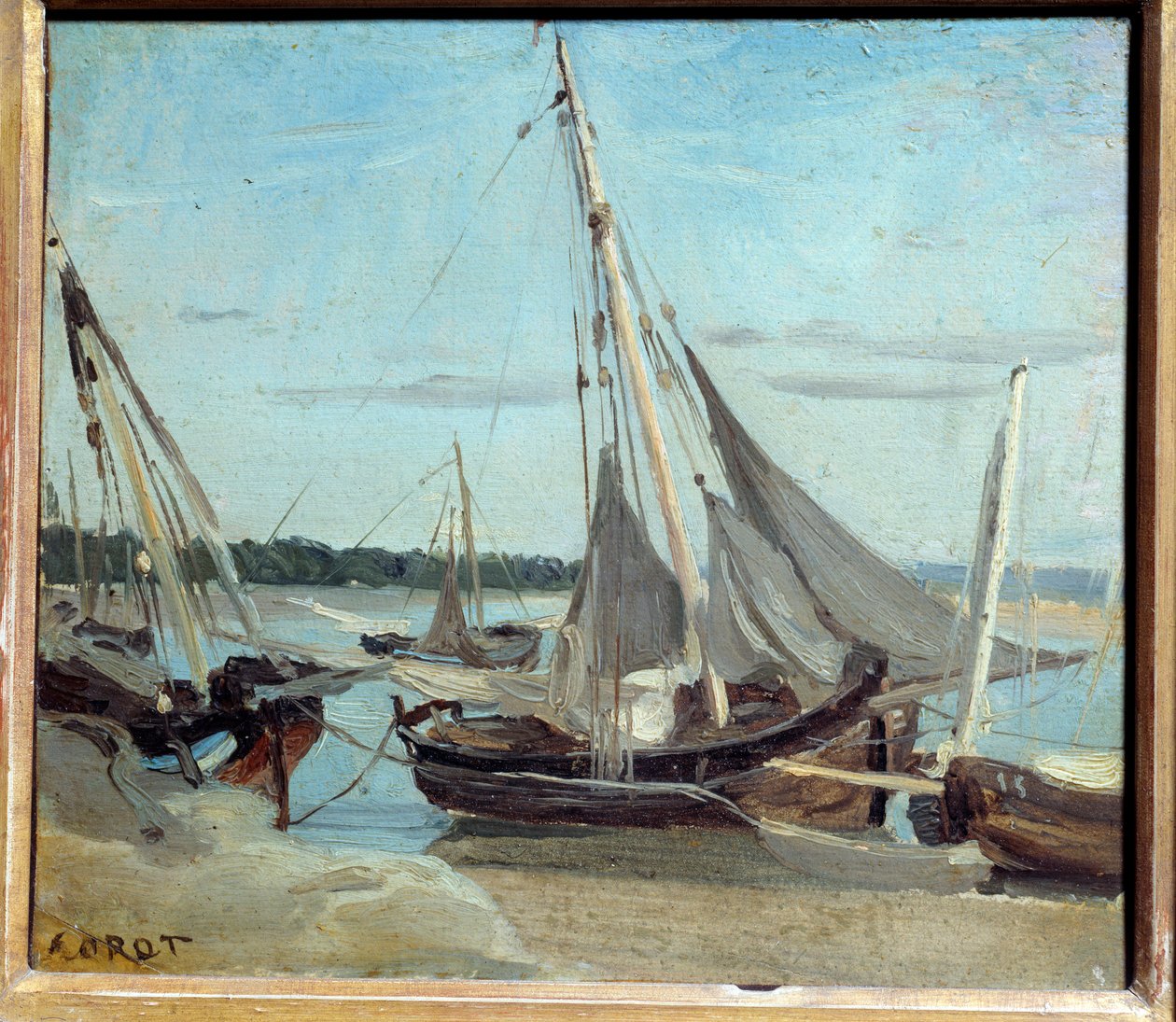 Łodzie rybackie w kanale Trouville. Obraz Camille Corot (1796-1875) autorstwa Jean Baptiste Camille Corot