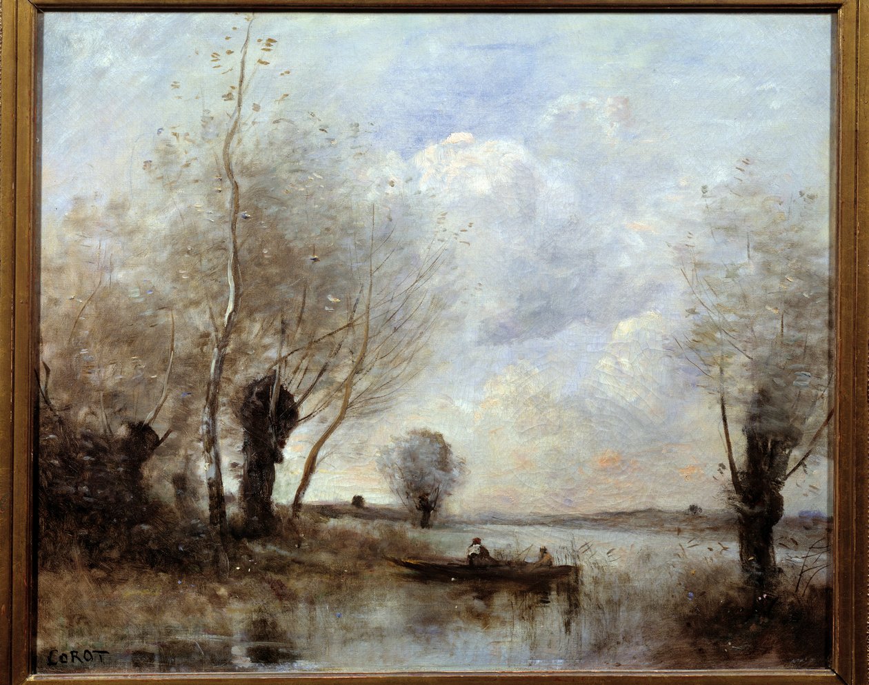 Wędkowanie w łodzi z wierzbami Obraz Camille Corot (1796-1875) Reims XIX w., Musee des Beaux Arts autorstwa Jean Baptiste Camille Corot