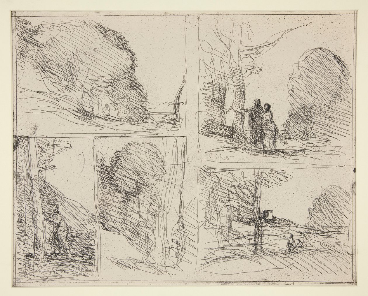 Pięć szkiców: 1. Le Jardin de P?ricl?s (Ogród Peryklesa) 2. L autorstwa Jean Baptiste Camille Corot