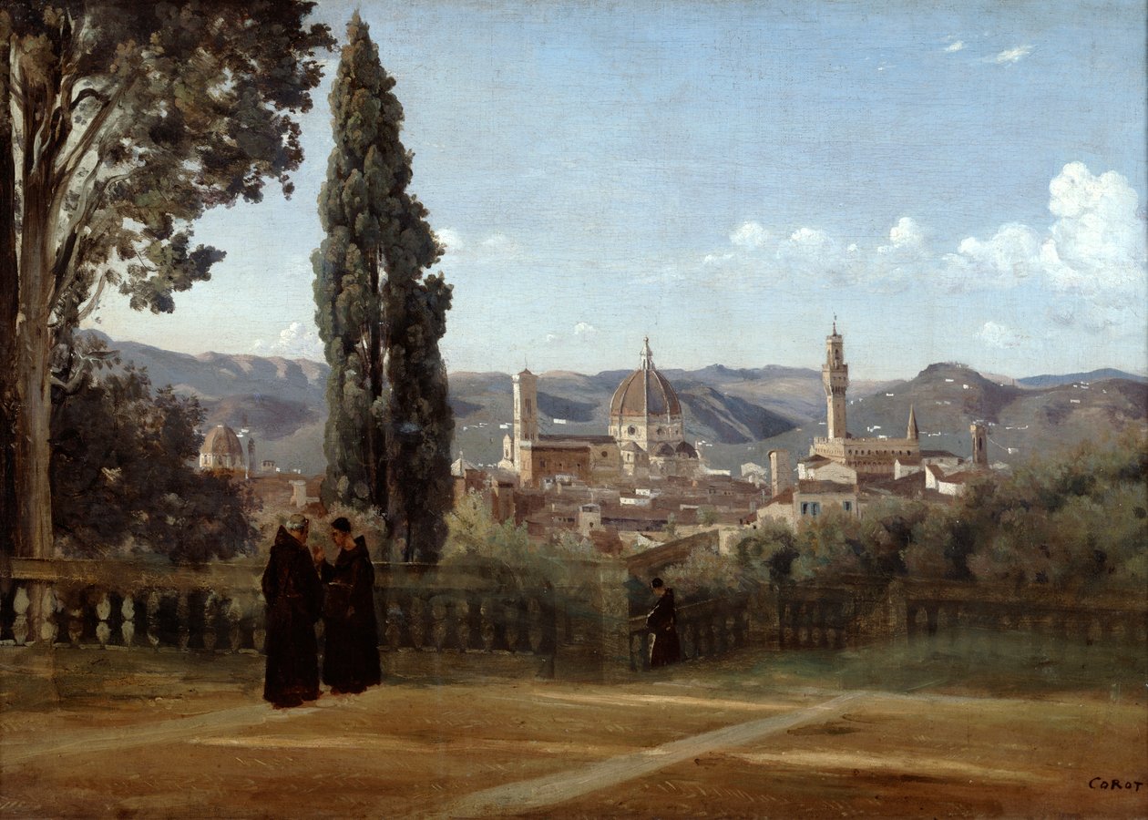 Florencja, Widok z Ogrodów Boboli, 1835-1840 autorstwa Jean Baptiste Camille Corot