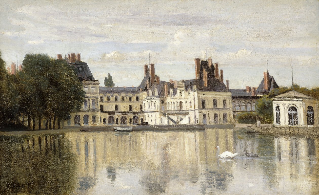 Fontainebleau - Widok na zamek i jezioro; Fontainebleau - Zamek widziany z Piece d