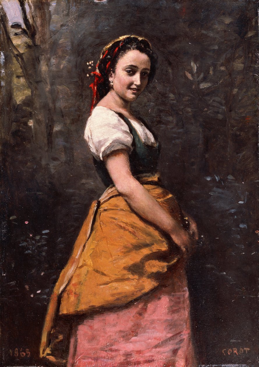 Francuski:  Jeune femme en forêt Młoda kobieta w lesie autorstwa Jean Baptiste Camille Corot
