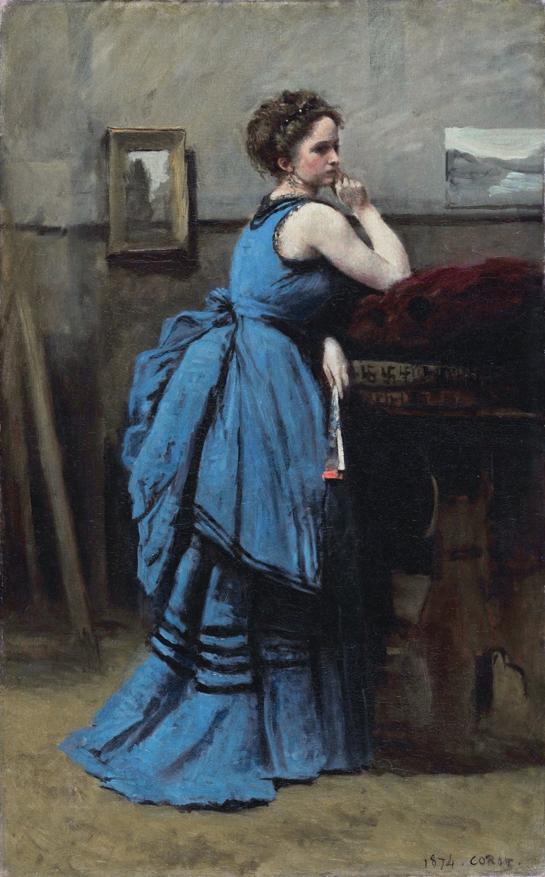Francuski:  La dame en bleu Lady in Blue autorstwa Jean Baptiste Camille Corot