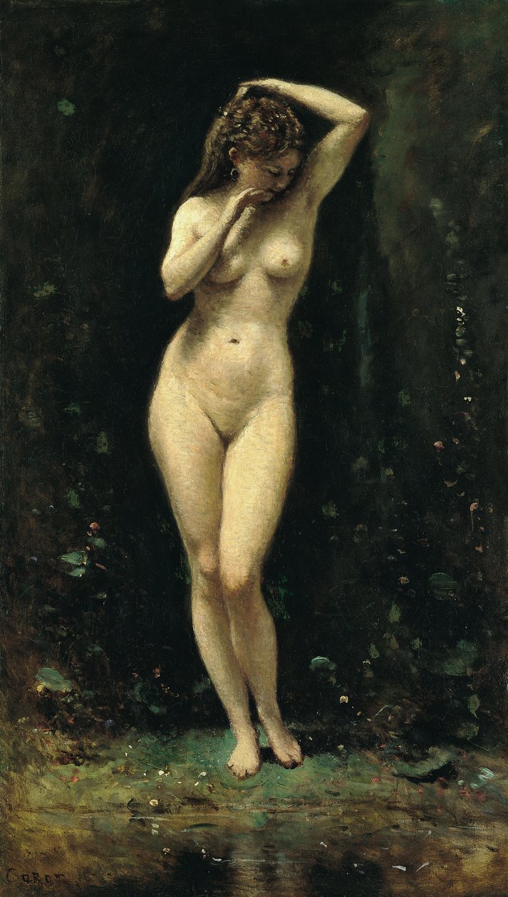 Francuski:  Le Bain de Diane (La Fontaine) Kąpiąca się Diana (The Fountain) autorstwa Jean Baptiste Camille Corot