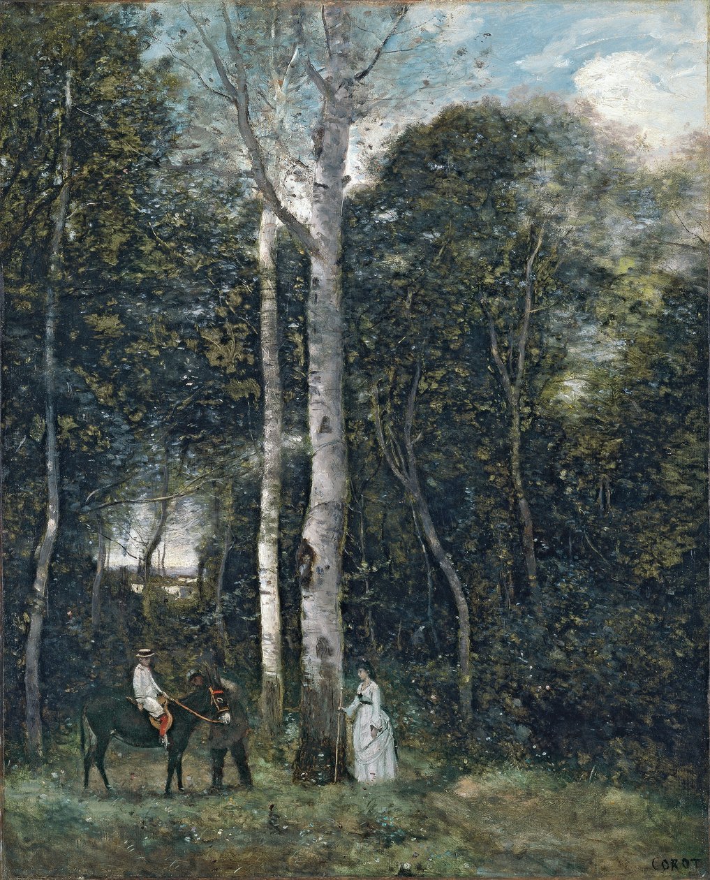 francuski: Le départ pour la promenade des lions, à Port-Marly Park des Lions w Port-Marly autorstwa Jean Baptiste Camille Corot