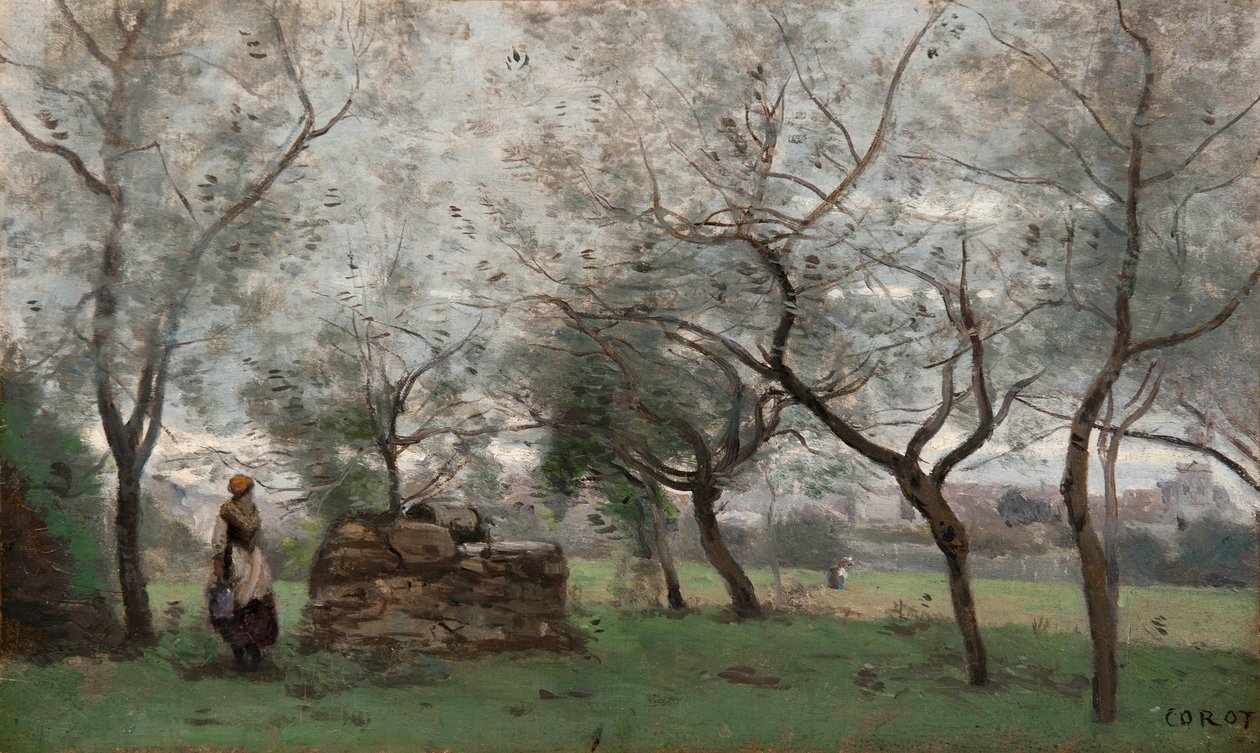 Francuski: Le verger, niedaleko Mantes autorstwa Jean Baptiste Camille Corot