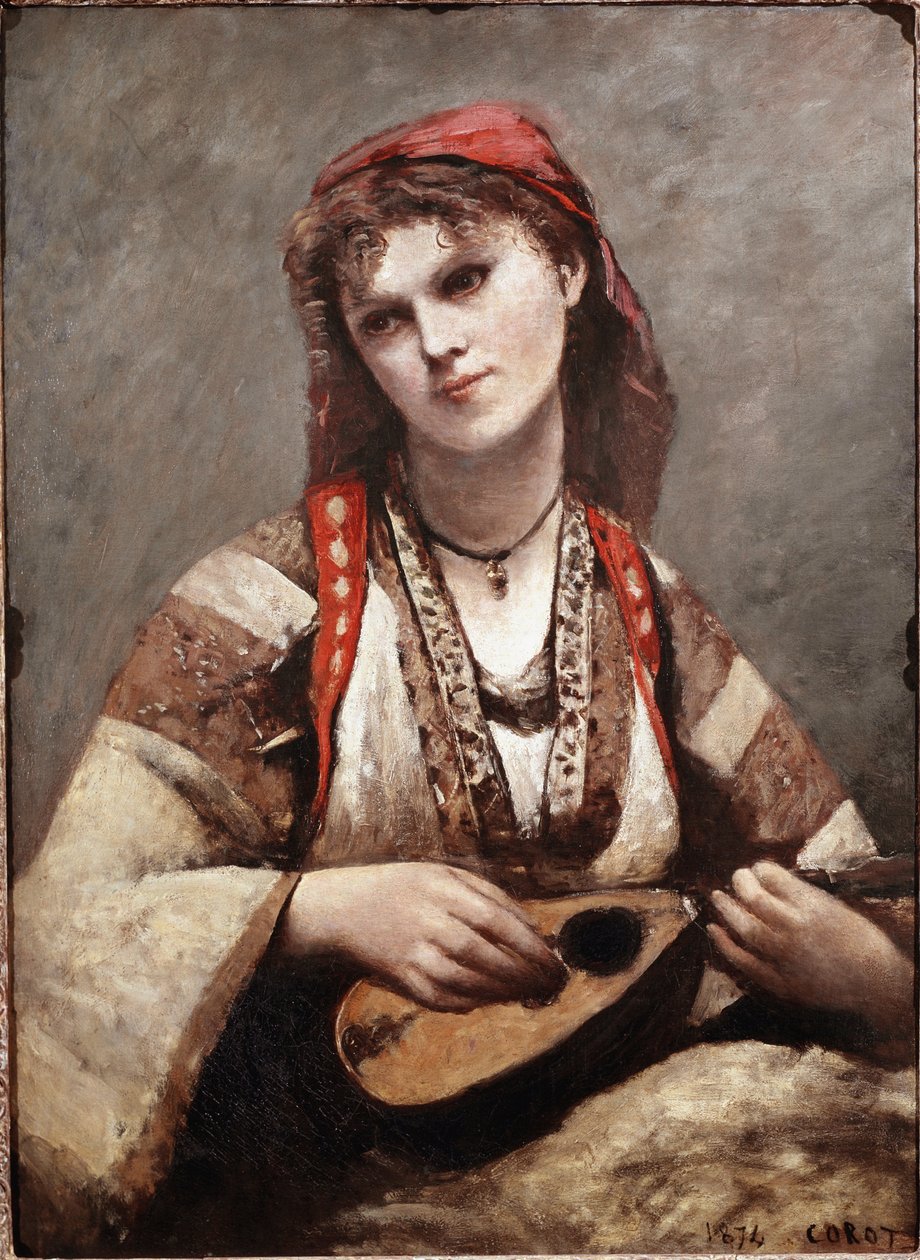 Cygan ma mandolinę. Obraz Jean-Baptiste Camille Corot (1796-1875). 1874. Muzeum Sztuki w Sao Paulo. Brazylia autorstwa Jean Baptiste Camille Corot