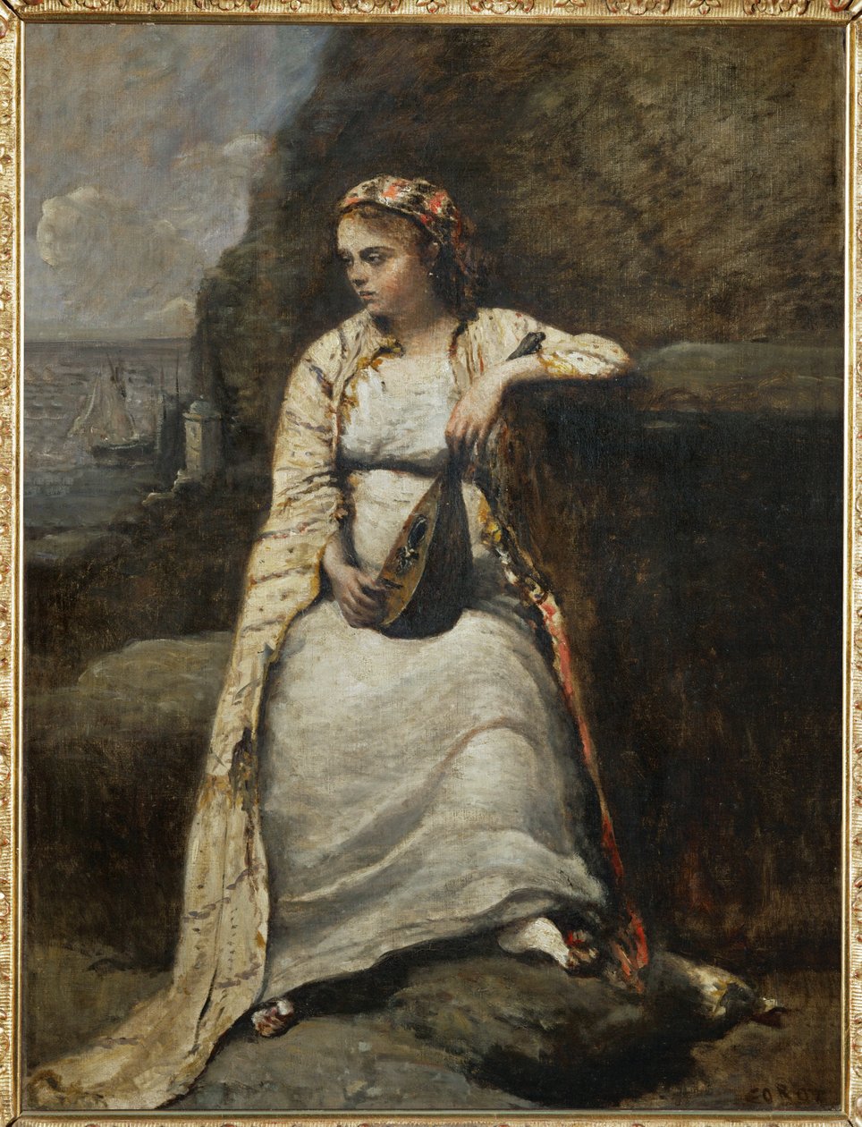 Haydee, jeune femme en costume grec - młoda kobieta w greckim stroju, być może bohaterka "Don Juana" Byrona ... autorstwa Jean Baptiste Camille Corot