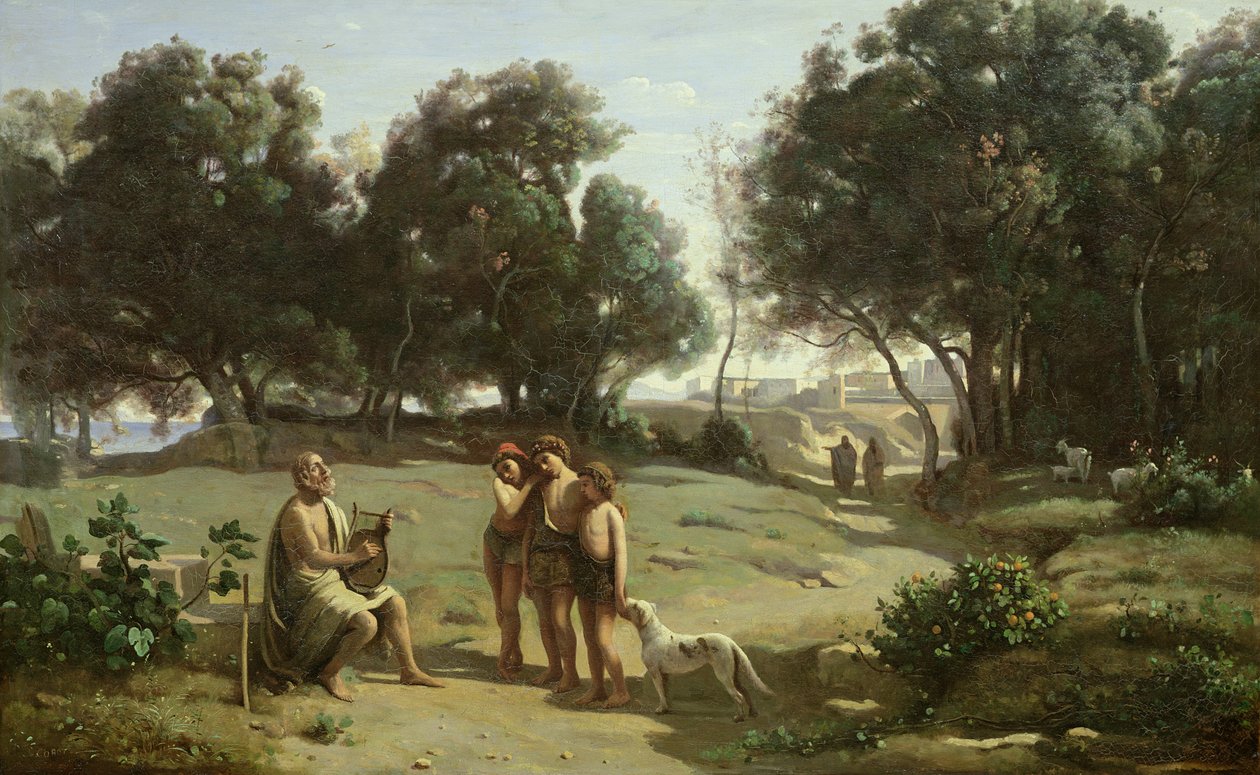 Homer i pasterze w krajobrazie, 1845 autorstwa Jean Baptiste Camille Corot