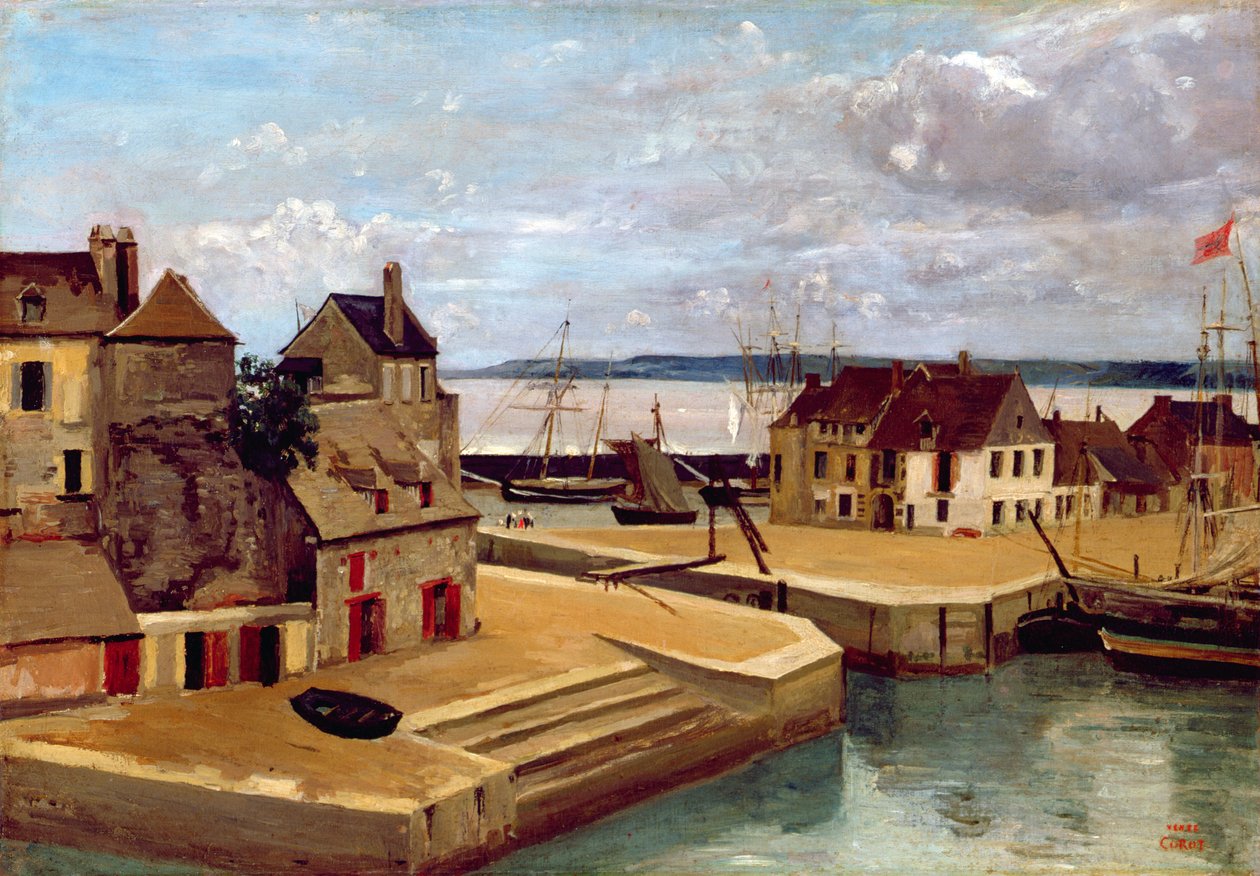 Honfleur, Domy na nabrzeżu, 1830 autorstwa Jean Baptiste Camille Corot