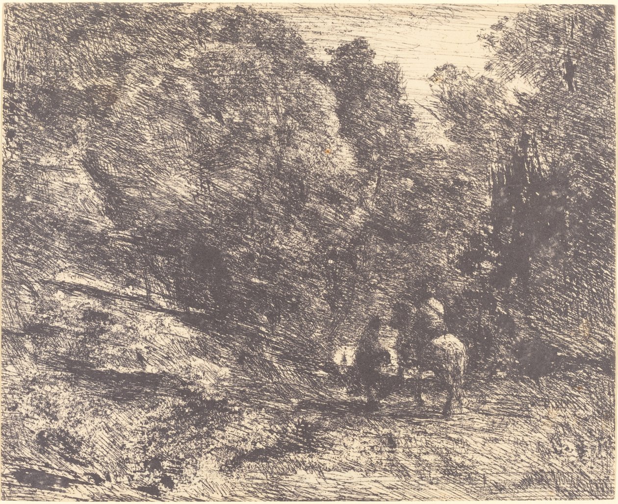 Jeździec i Włóczęga w Lesie autorstwa Jean Baptiste Camille Corot