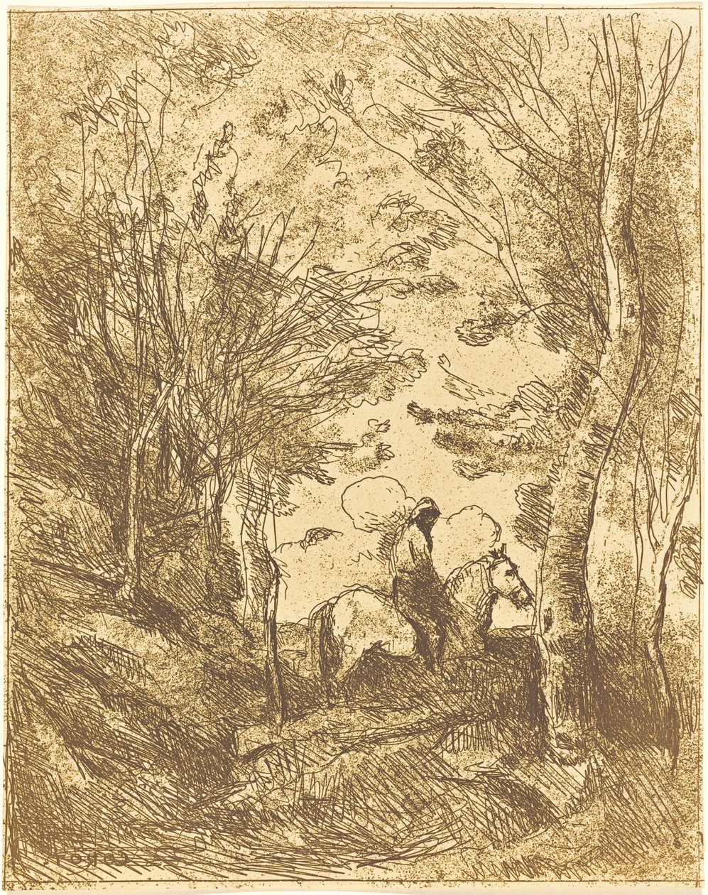 Jeździec w lesie, duży talerz (Le Grand Cavalier sous bois) autorstwa Jean Baptiste Camille Corot