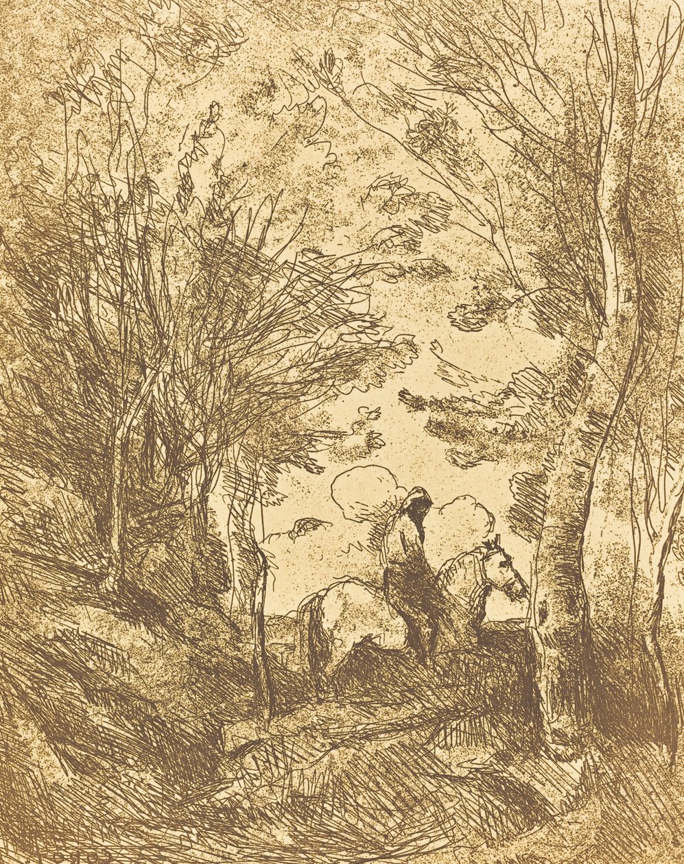 Jeździec w lesie, duży talerz Le Grand Cavalier sous bois, ok. 1930 r. 1854. autorstwa Jean Baptiste Camille Corot