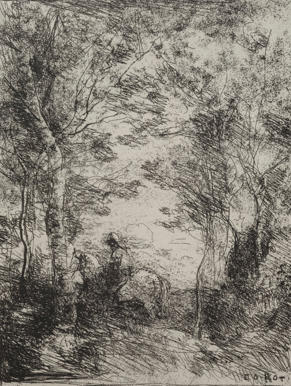 Horseman in the Woods, nadruk oryginalny 1854, wydrukowany w 1921 r. autorstwa Jean Baptiste Camille Corot