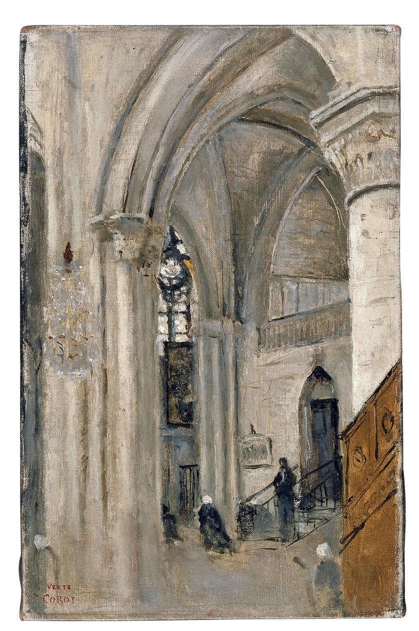 Wnętrze kościoła w Mantes autorstwa Jean Baptiste Camille Corot