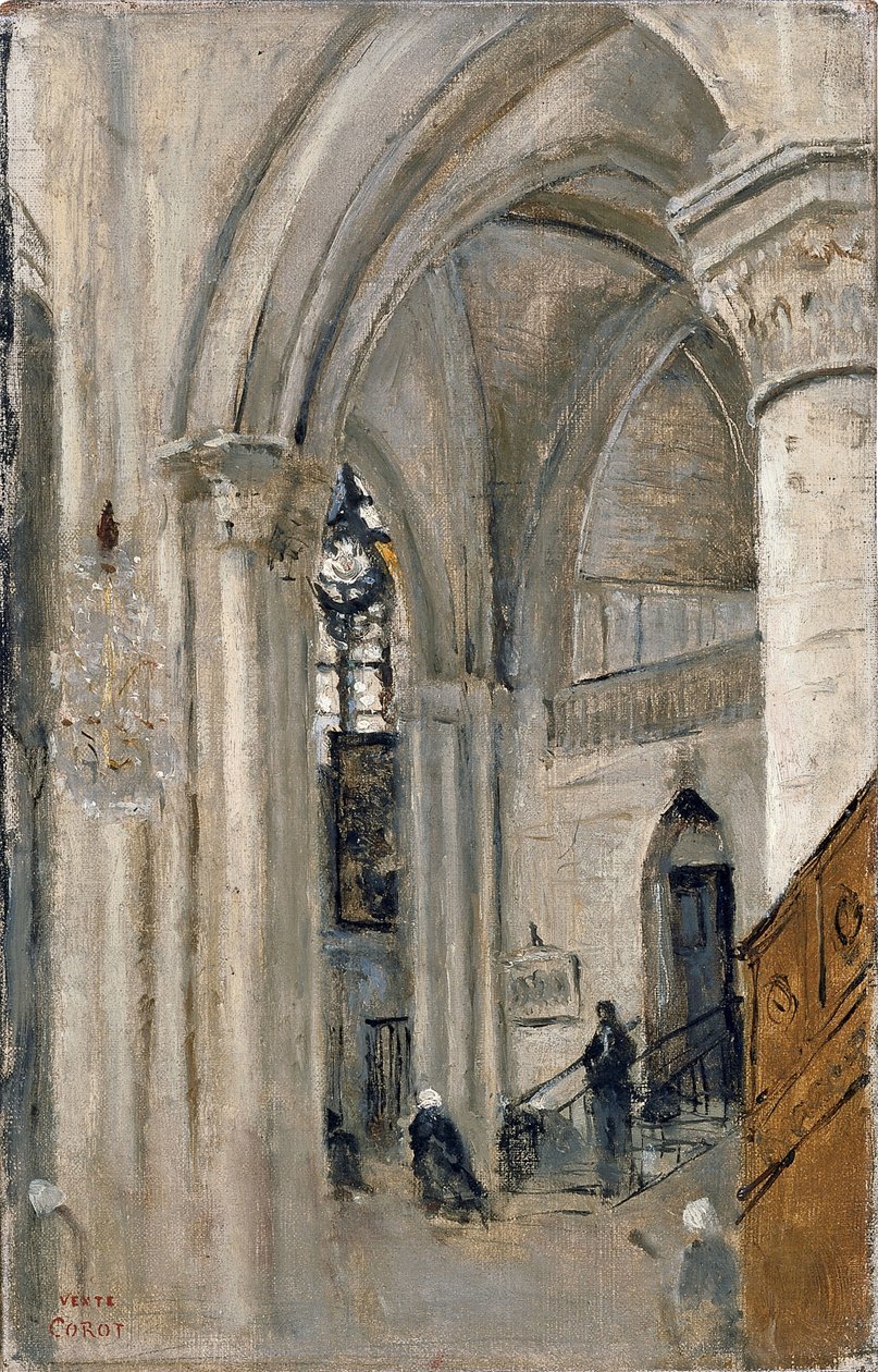 Wnętrze kościoła w Mantes autorstwa Jean Baptiste Camille Corot