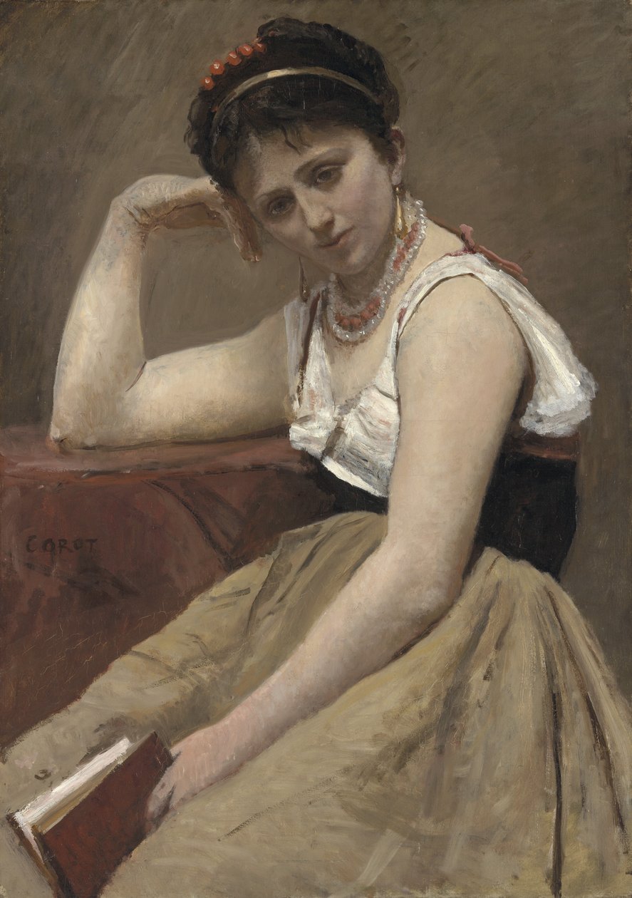 Przerwane czytanie, c.1870 autorstwa Jean Baptiste Camille Corot