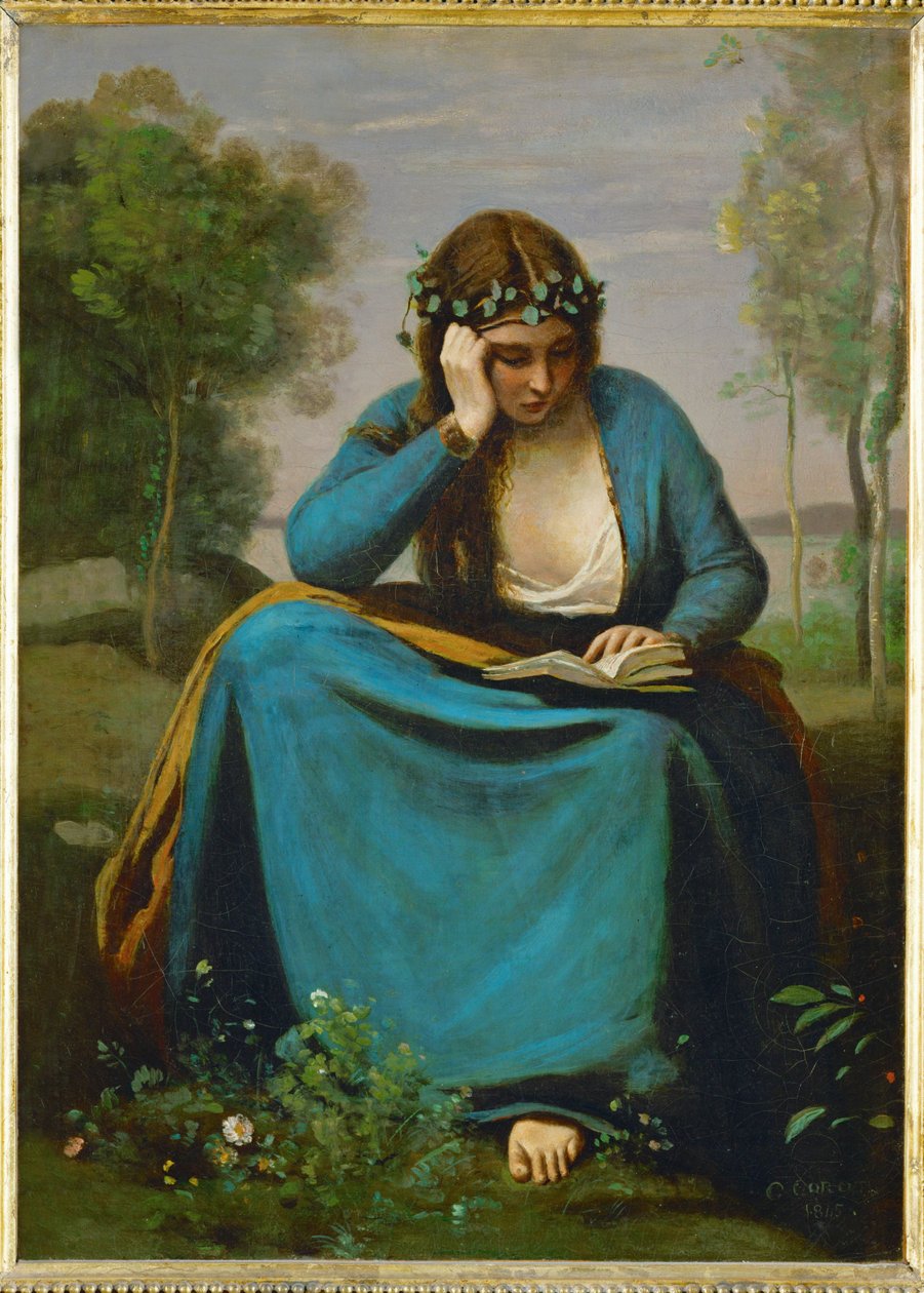 Liseuse couronee des Fleurs lub La Muse de Virgil ... autorstwa Jean Baptiste Camille Corot