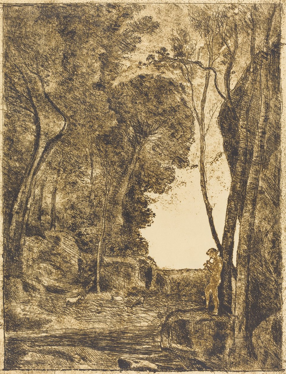Mały Pasterz, pierwsza płyta Le Petit Berger, 1855. autorstwa Jean Baptiste Camille Corot