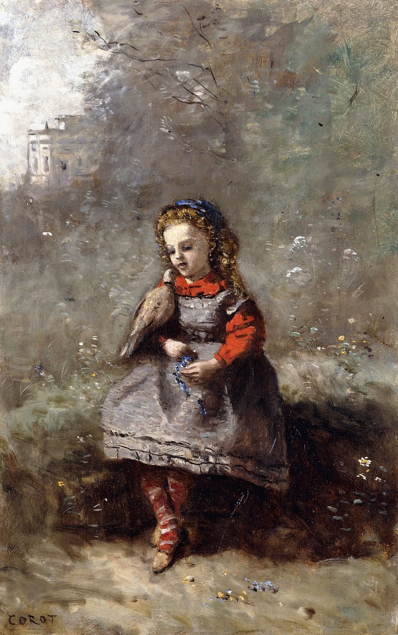 Mlle. Leotine Desavary trzymający gołębicę, 1872 autorstwa Jean Baptiste Camille Corot
