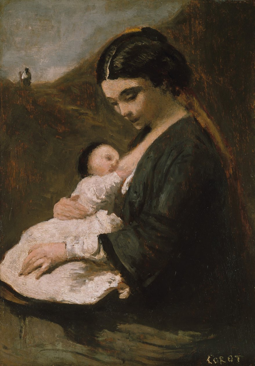 Matka z dzieckiem, prawdopodobnie lata 60. XIX wieku. autorstwa Jean Baptiste Camille Corot