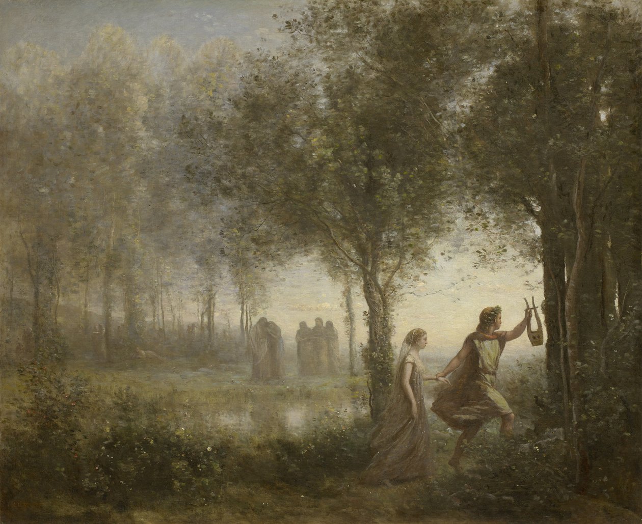 Orfeusz prowadzący Eurydykę z Zaświatów, 1861 autorstwa Jean Baptiste Camille Corot
