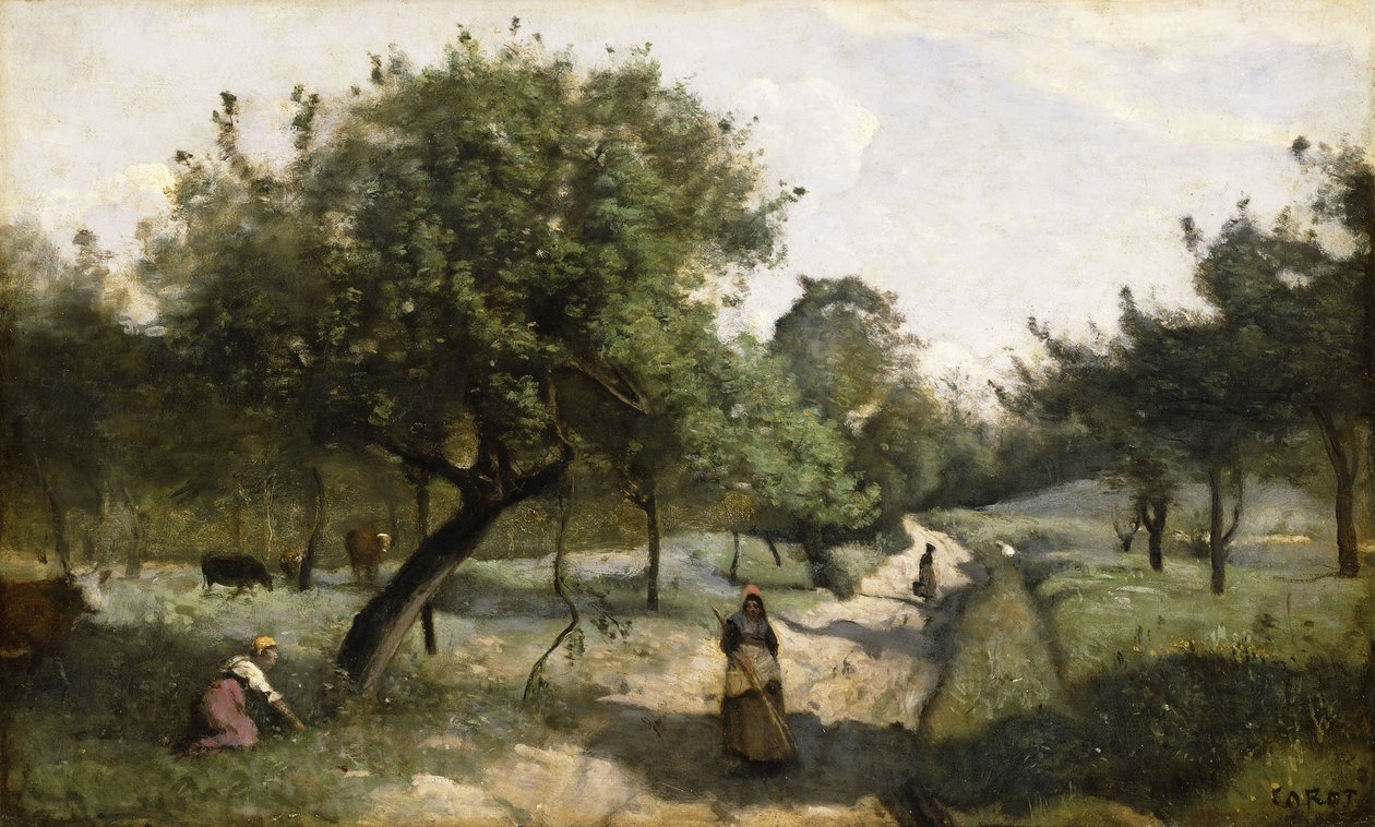 Ścieżka z Jabłoniami, 1850-60 autorstwa Jean Baptiste Camille Corot