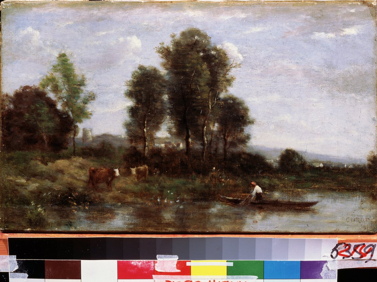 „Paysage a la riviere” (Pejzaż z rzeką) Obraz Camille Corot (1796-1875) XIX-wieczne Muzeum Sztuki Dalekiego Wschodu, Chabarowsk, Rosja autorstwa Jean Baptiste Camille Corot