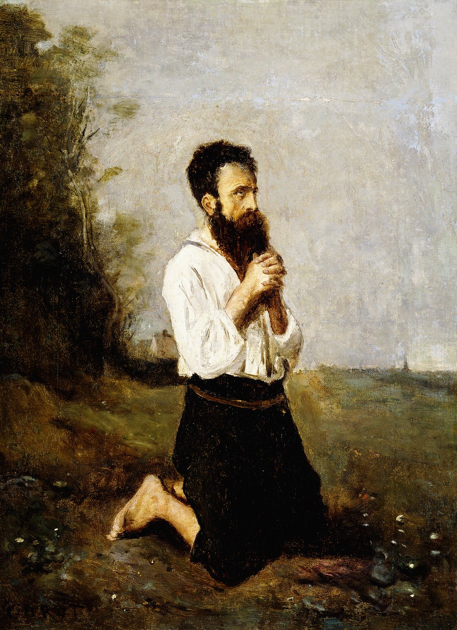 Chłop w modlitwie; Chłop w modlitwie, autorstwa Jean Baptiste Camille Corot
