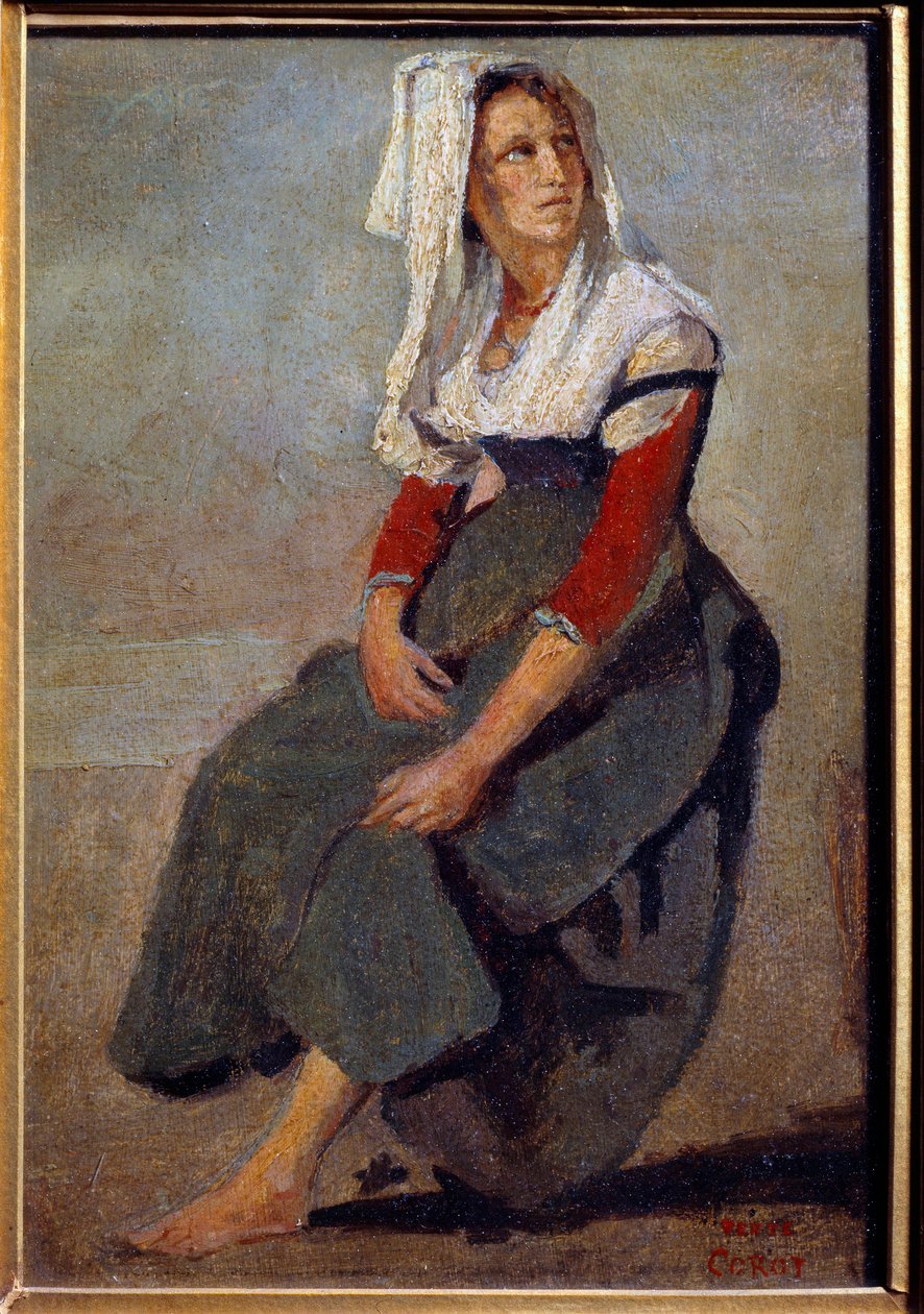 Portret Włoszki Marii de Sorre, siedzącej z głową do góry Obraz na tekturze Camille Corot autorstwa Jean Baptiste Camille Corot