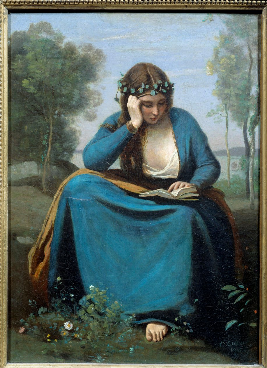 Czytelnik w koronie kwiatami lub muzą Virgile Obraz Camille Corot (1796-1875) 1845 wym. 0,45x0,34 m² autorstwa Jean Baptiste Camille Corot
