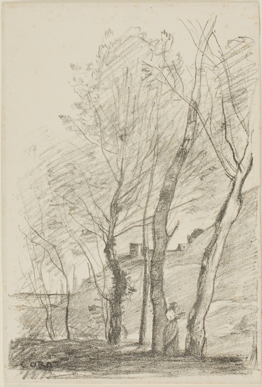 Czytanie pod drzewami autorstwa Jean Baptiste Camille Corot