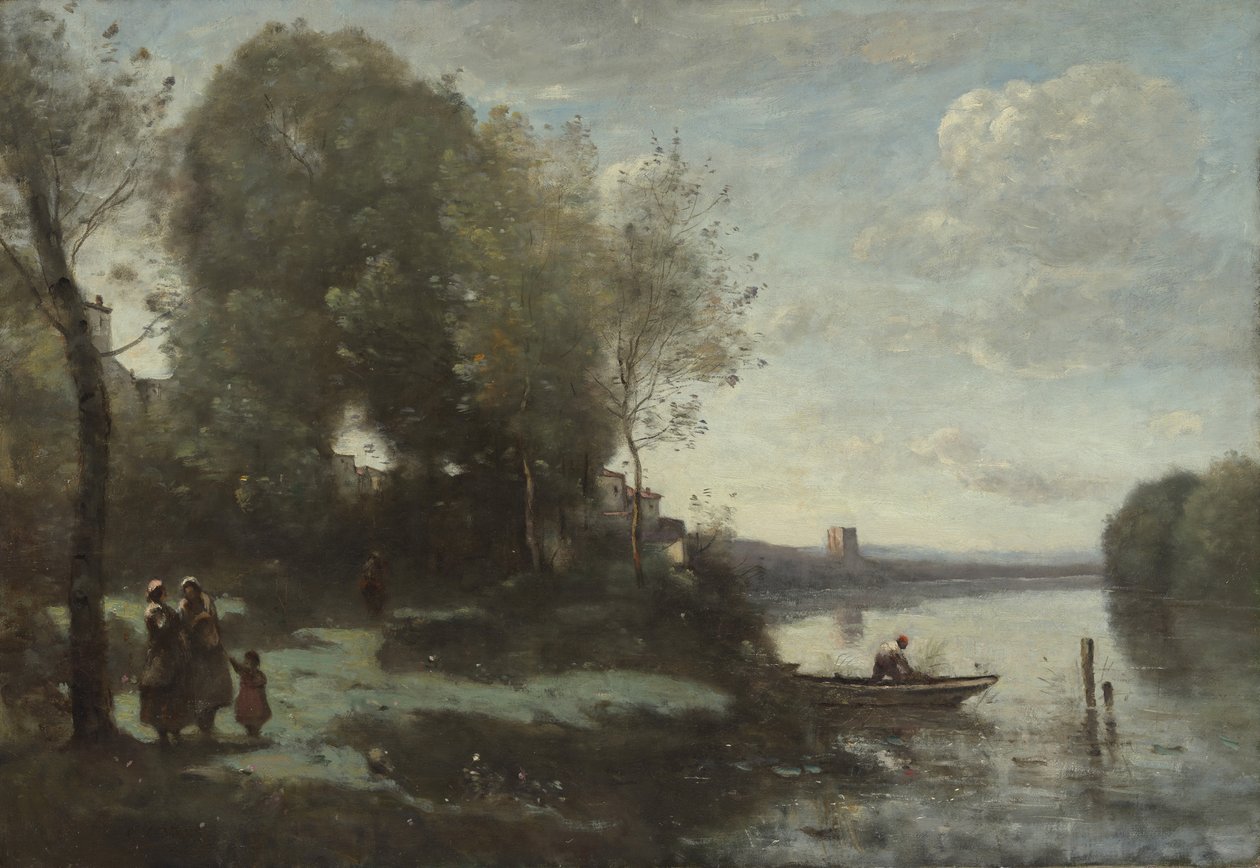 Rzeka z Odległą Wieżą, 1865. autorstwa Jean Baptiste Camille Corot
