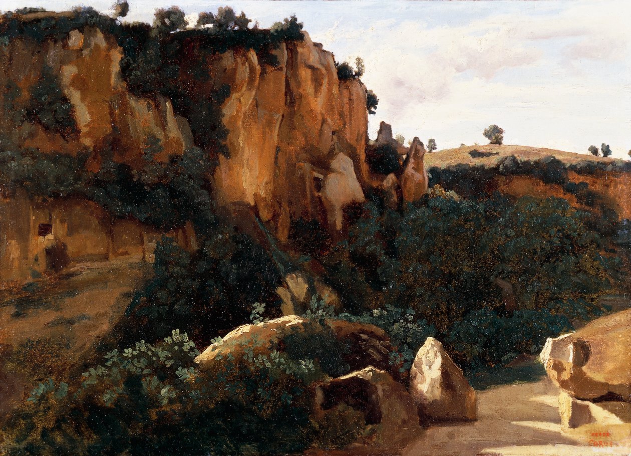 Skalista dolina leśna w Civita Castellana autorstwa Jean Baptiste Camille Corot