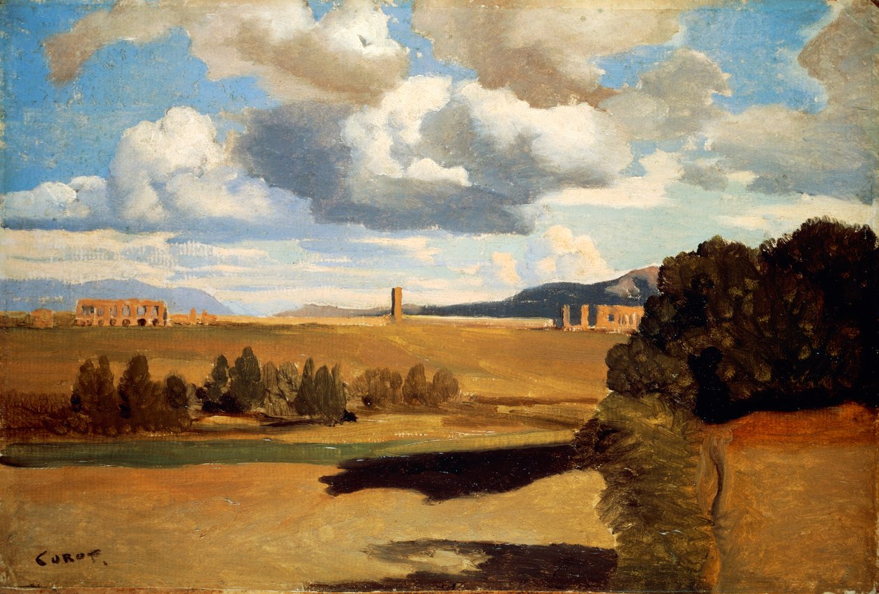 Kampania rzymska z akweduktem Claudian, Jean-Baptiste-Camille Corot (1796-1875) autorstwa Jean Baptiste Camille Corot
