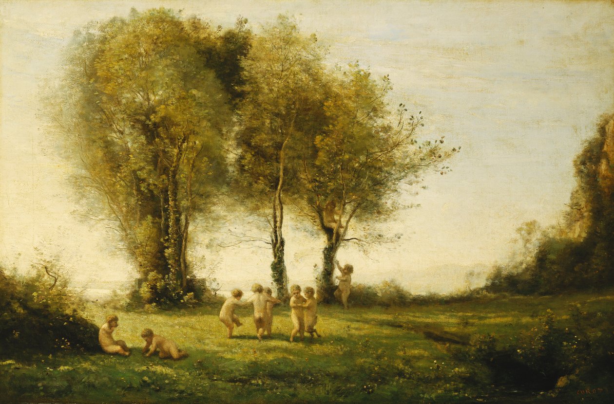 Okrąg miłości; Wschód słońca; Runda amorków; Wschód słońca, ok. 1854-55 autorstwa Jean Baptiste Camille Corot