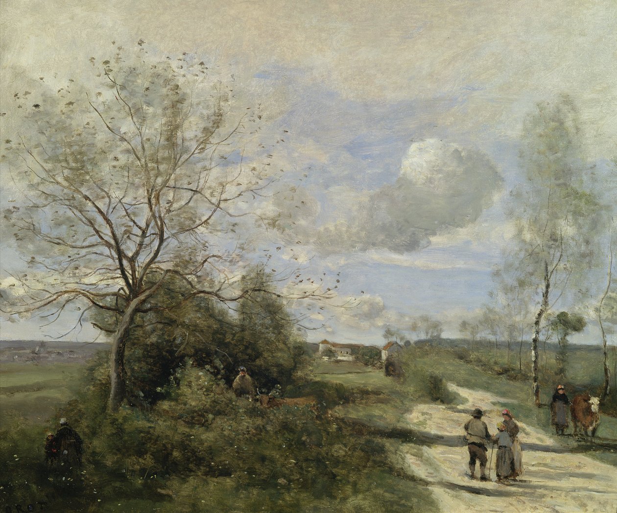 Saintry, niedaleko Corbeil, biała droga autorstwa Jean Baptiste Camille Corot