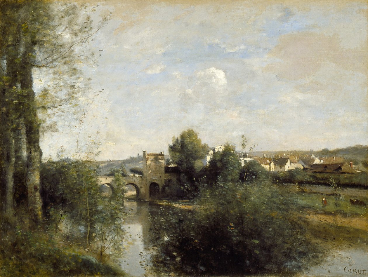 Sekwana i Stary Most w Limay autorstwa Jean Baptiste Camille Corot