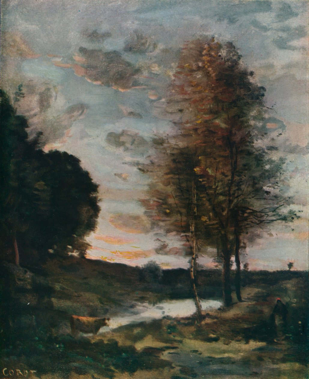Zachodzące słońce, c1910 autorstwa Jean Baptiste Camille Corot