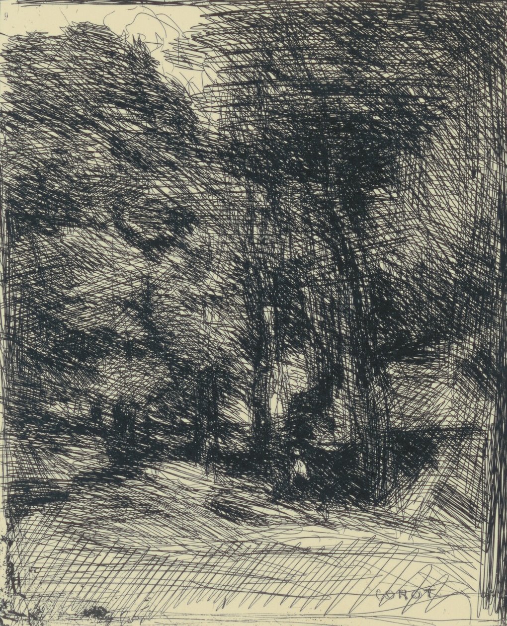 Pamięć o Bas-Bréau autorstwa Jean Baptiste Camille Corot