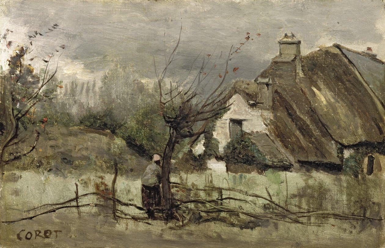 Domek kryty strzechą w Picardie autorstwa Jean Baptiste Camille Corot