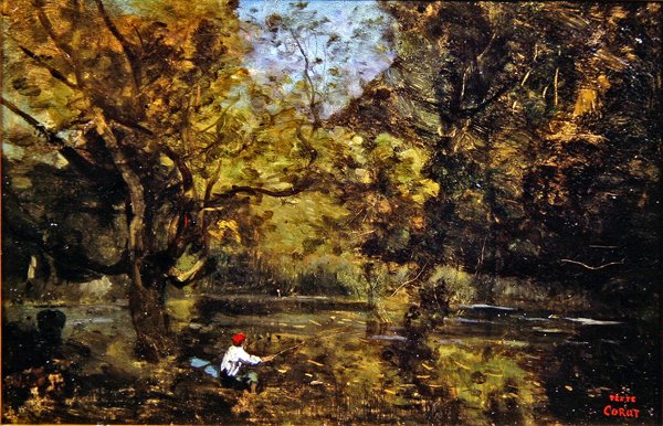 Wędkarz (olej na płótnie) autorstwa Jean Baptiste Camille Corot