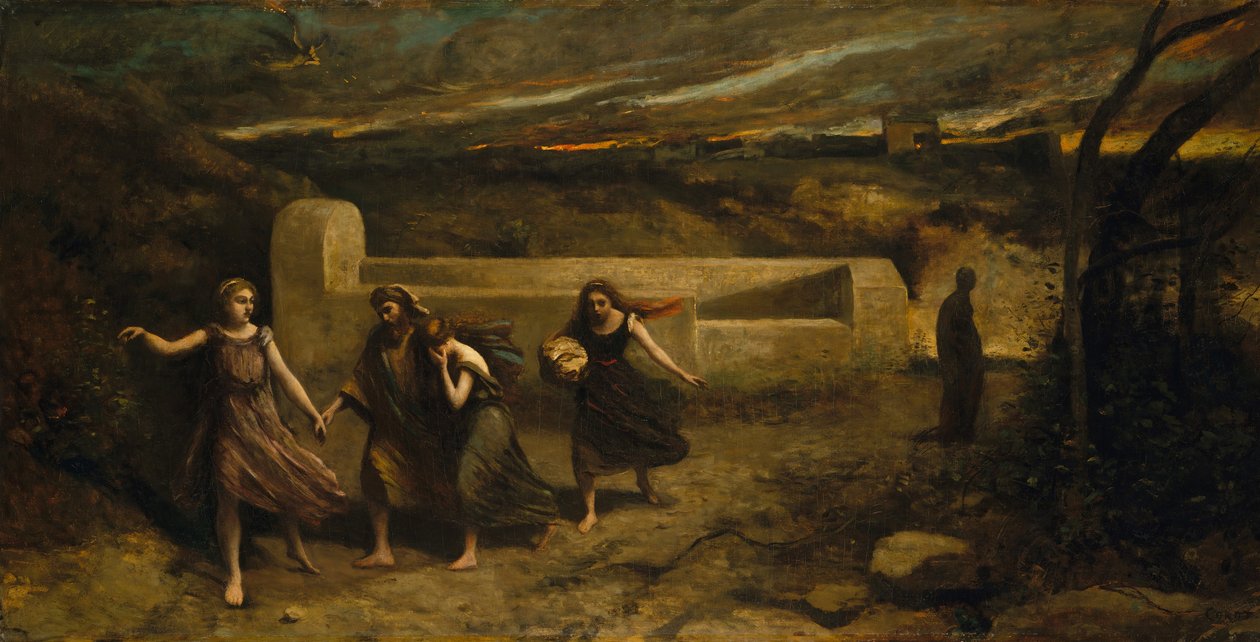 Spalenie Sodomy dawniej Zniszczenie Sodomy, 1843 i 1857. autorstwa Jean Baptiste Camille Corot
