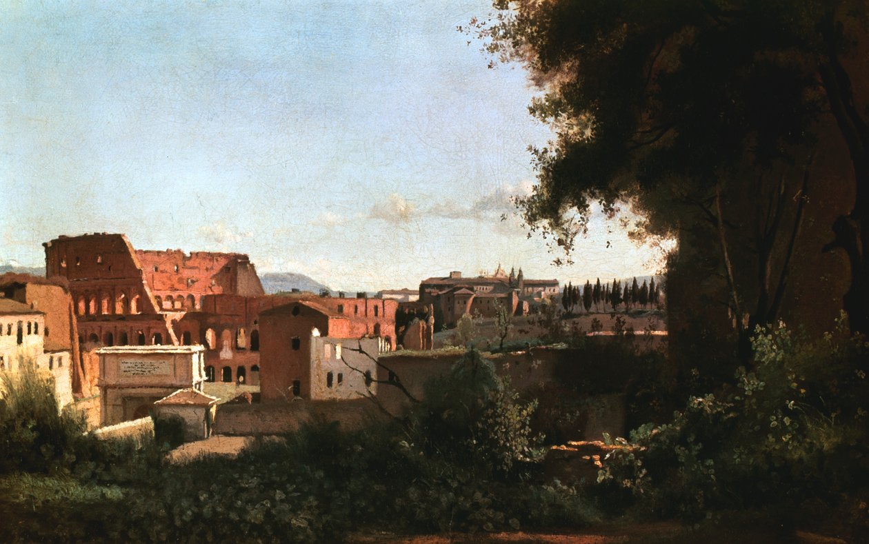 Koloseum: widok z ogrodów Farnese, Rzym, 1826 autorstwa Jean Baptiste Camille Corot