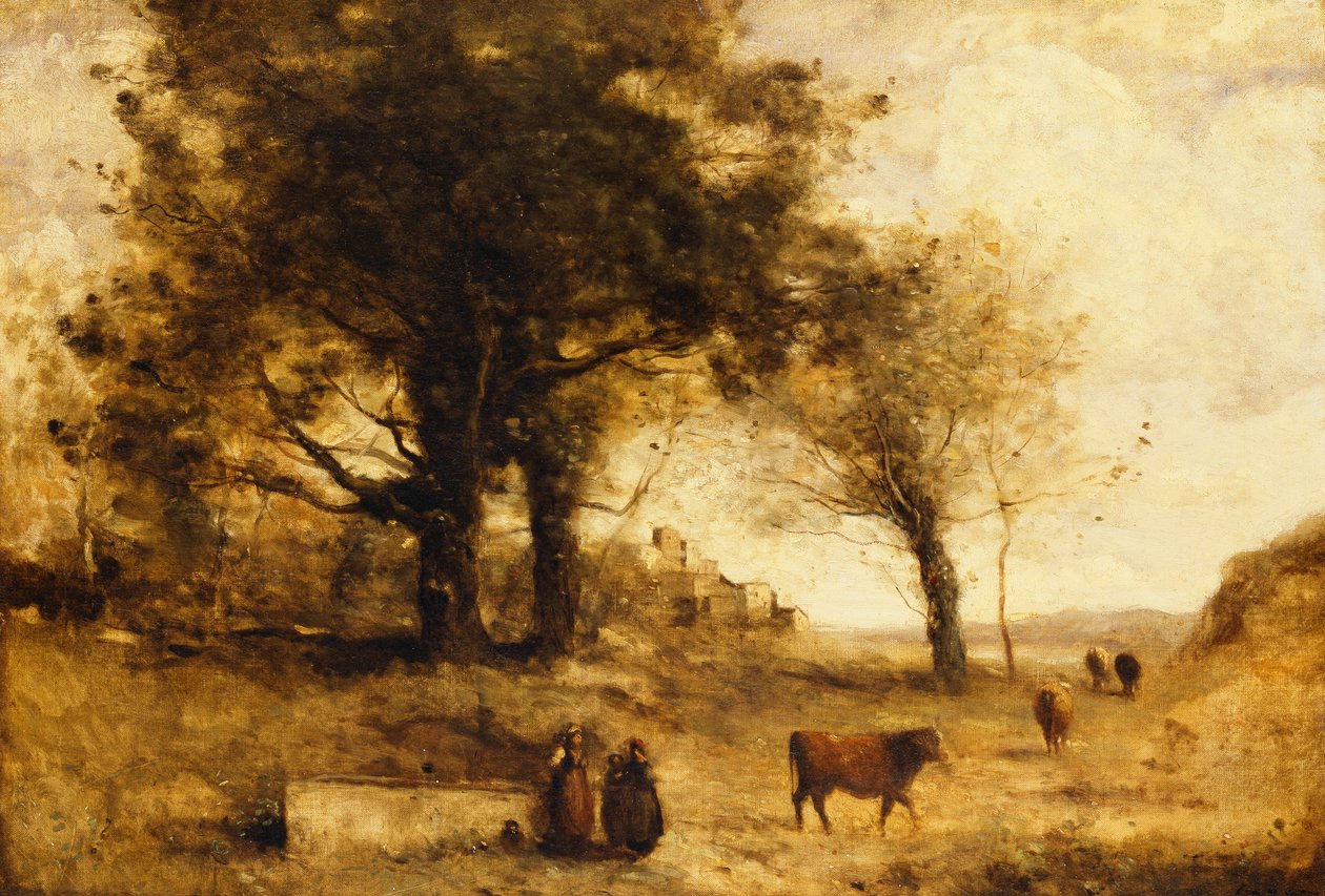 Krowy i Studnia, autorstwa Jean Baptiste Camille Corot