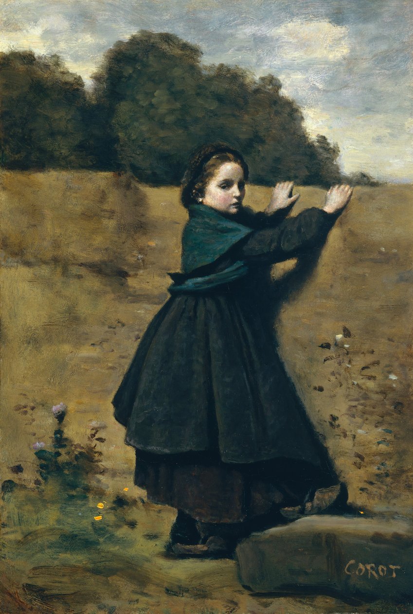 Ciekawa mała dziewczynka, 1860-64. autorstwa Jean Baptiste Camille Corot