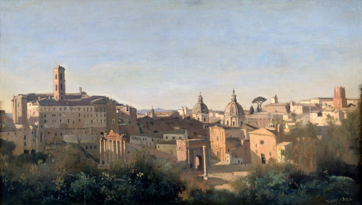 Forum widziane z ogrodów Farnese, Rzym, 1826 r. autorstwa Jean Baptiste Camille Corot