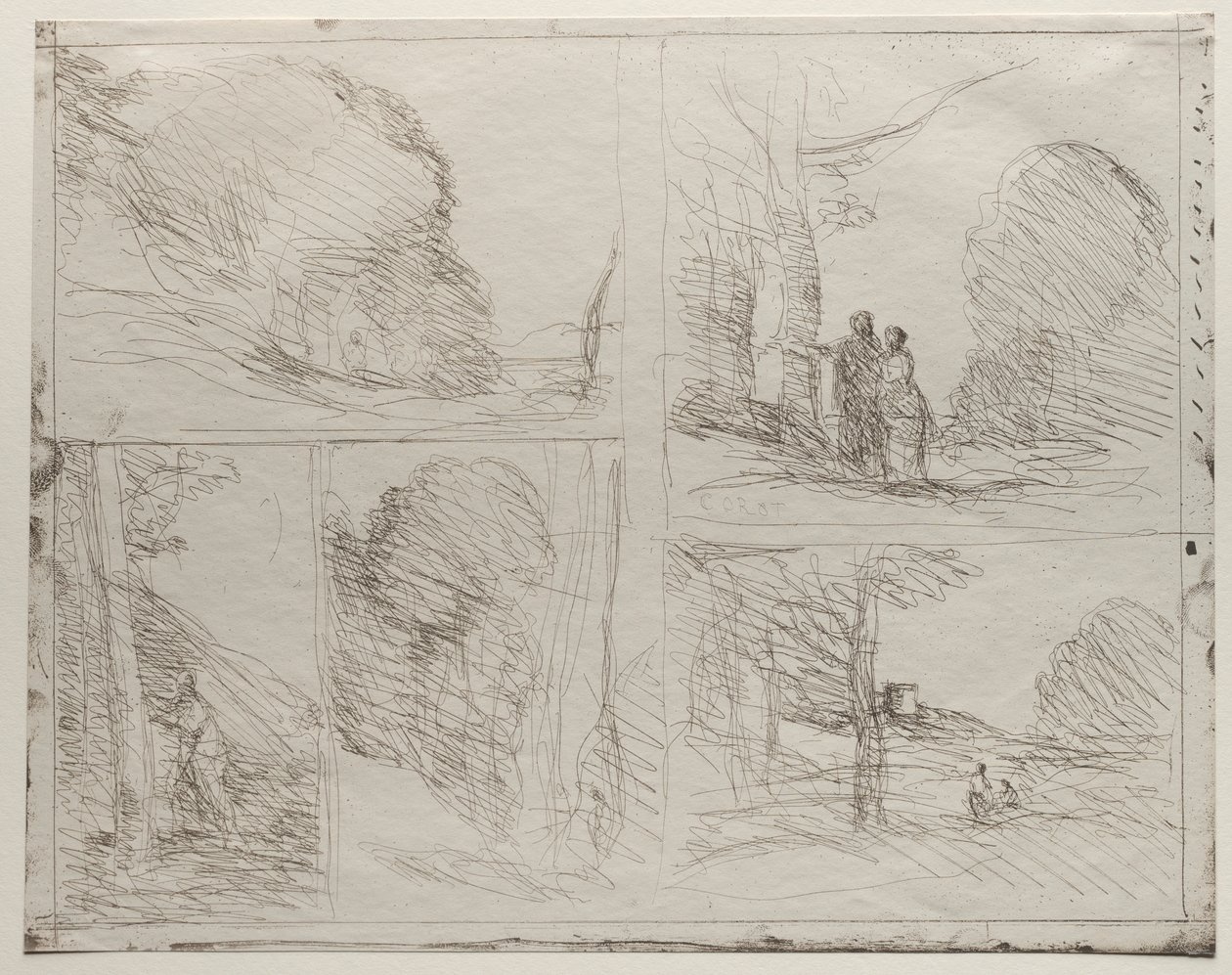Ogród Peryklesa; Zaułek malarza; Bazgranina; Wielki Drwal; Wieża Henryka VIII autorstwa Jean Baptiste Camille Corot