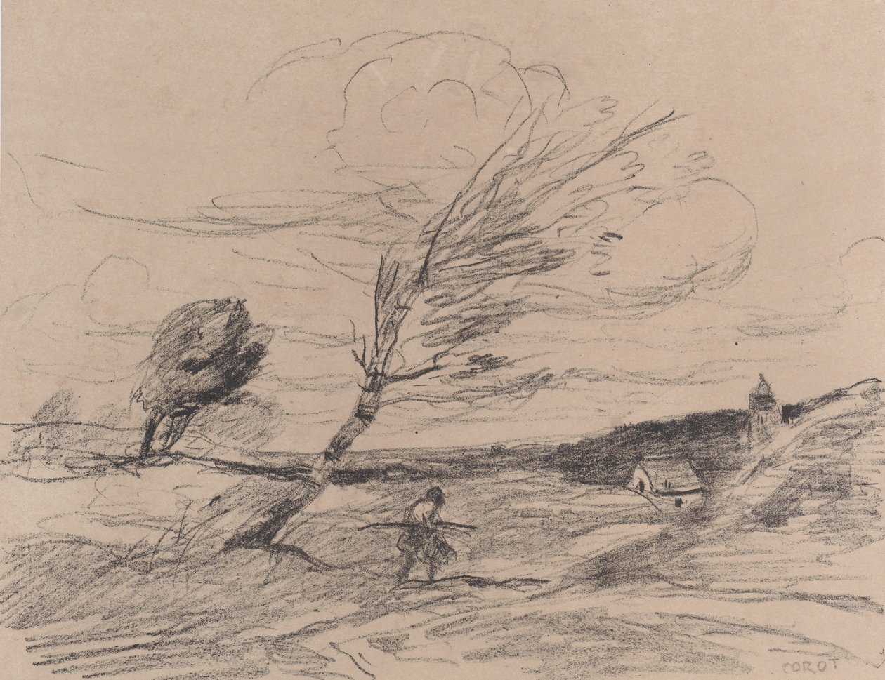 Podmuch wiatru Le Coup de Vent, 1871. autorstwa Jean Baptiste Camille Corot