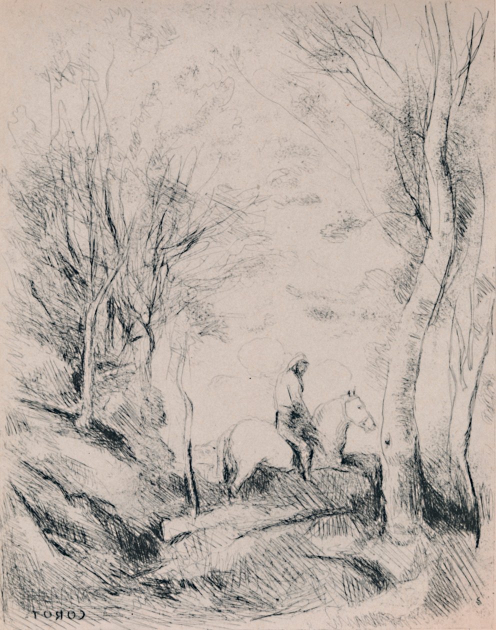 Jeździec w lesie, ok. 1854, 1946 autorstwa Jean Baptiste Camille Corot